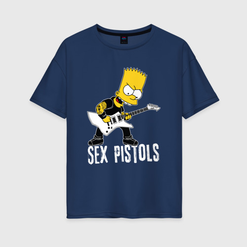 Женская футболка хлопок Oversize с принтом Sex Pistols Барт Симпсон рокер, вид спереди #2