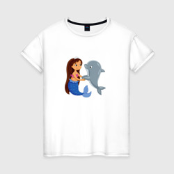 Дельфин и русалка – Женская футболка хлопок с принтом купить со скидкой в -20%