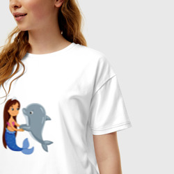 Женская футболка хлопок Oversize Дельфин и русалка - фото 2