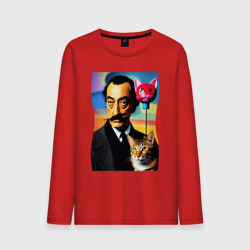 Мужской лонгслив хлопок Salvador Dali and cat - pop art