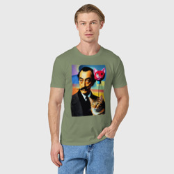 Мужская футболка хлопок Salvador Dali and cat - pop art - фото 2