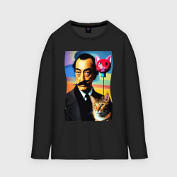 Женский лонгслив oversize хлопок Salvador Dali and cat - pop art