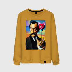 Мужской свитшот хлопок Salvador Dali and cat - pop art