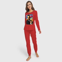 Женская пижама с лонгсливом хлопок Salvador Dali and cat - pop art - фото 2
