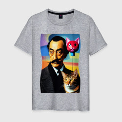 Мужская футболка хлопок Salvador Dali and cat - pop art