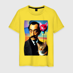 Мужская футболка хлопок Salvador Dali and cat - pop art