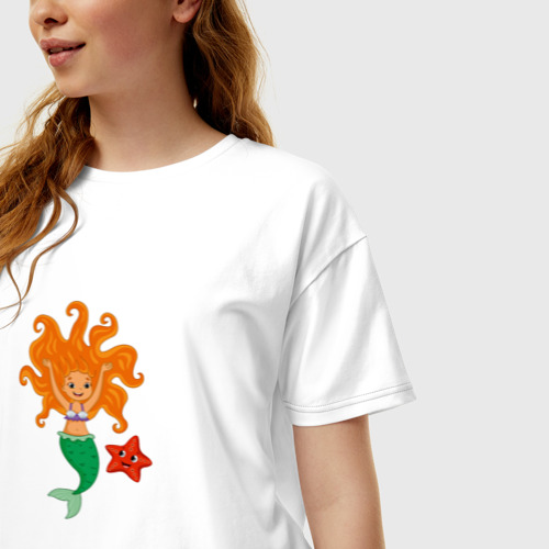 Женская футболка хлопок Oversize с принтом Русалочка и морская звезда, фото на моделе #1