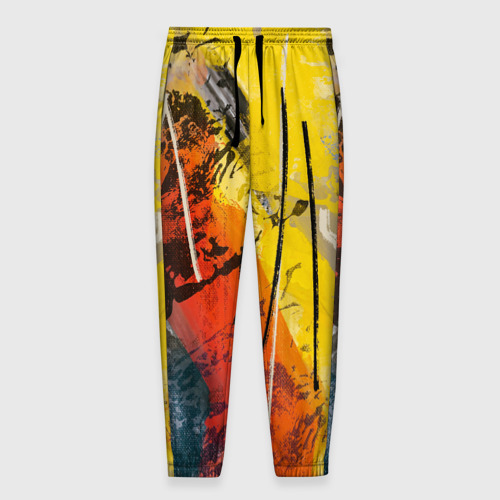Мужские брюки 3D с принтом Стильное жёлто-красное граффити, вид спереди #2