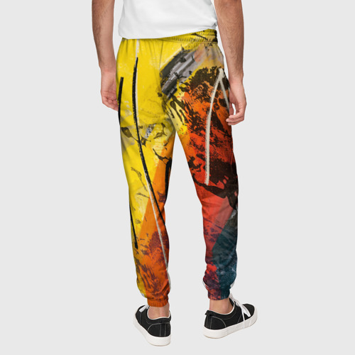 Мужские брюки 3D с принтом Стильное жёлто-красное граффити, вид сзади #2