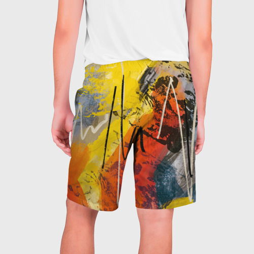Мужские шорты 3D с принтом Стильное жёлто-красное граффити, вид сзади #1