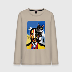 Мужской лонгслив хлопок Salvador Dali and his cat - pop art  surrealism