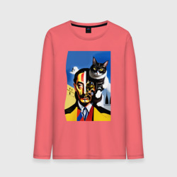 Мужской лонгслив хлопок Salvador Dali and his cat - pop art  surrealism