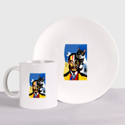 Набор: тарелка + кружка Salvador Dali and his cat - pop art  surrealism