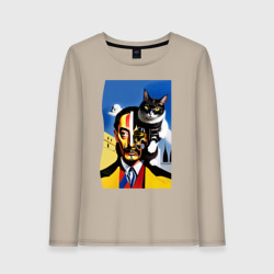 Женский лонгслив хлопок Salvador Dali and his cat - pop art  surrealism