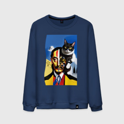 Мужской свитшот хлопок Salvador Dali and his cat - pop art  surrealism