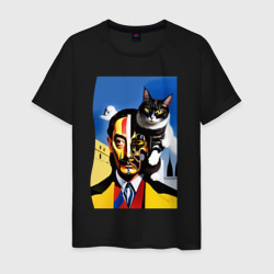 Мужская футболка хлопок Salvador Dali and his cat - pop art  surrealism