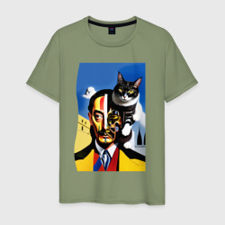 Мужская футболка хлопок Salvador Dali and his cat - pop art  surrealism