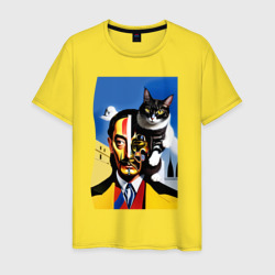 Мужская футболка хлопок Salvador Dali and his cat - pop art  surrealism