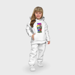 Костюм с принтом Череп Сальвадора Дали - сюрреализм для ребенка, вид на модели спереди №4. Цвет основы: белый