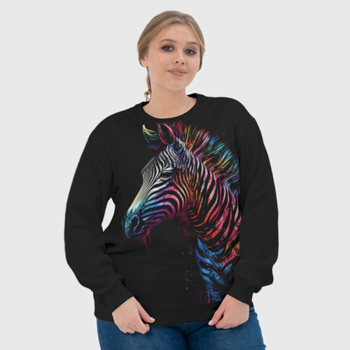 Женский свитшот 3D Разноцветная зебра на темном фоне, цвет 3D печать - фото 6