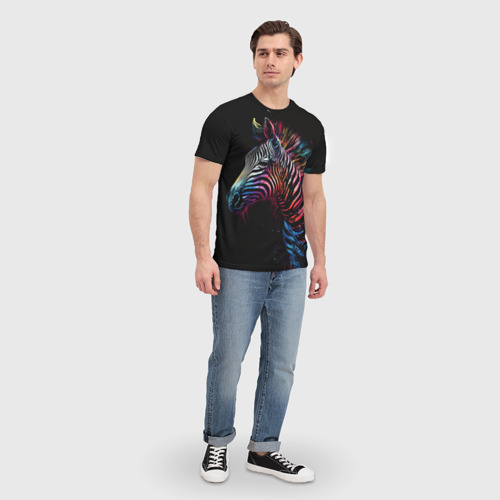 Мужская футболка 3D Разноцветная зебра на темном фоне, цвет 3D печать - фото 5