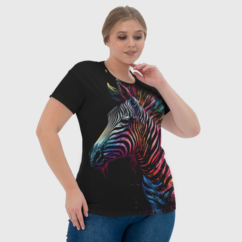 Женская футболка 3D Разноцветная зебра на темном фоне, цвет 3D печать - фото 6