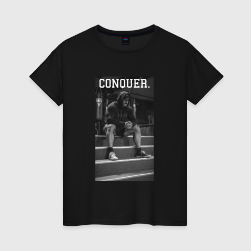 Женская футболка хлопок с принтом Cbum conquer Крис Бамстед, вид спереди #2