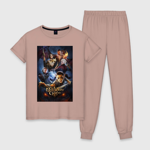 Женская пижама хлопок с принтом Baldur's Gate 3 art, вид спереди #2
