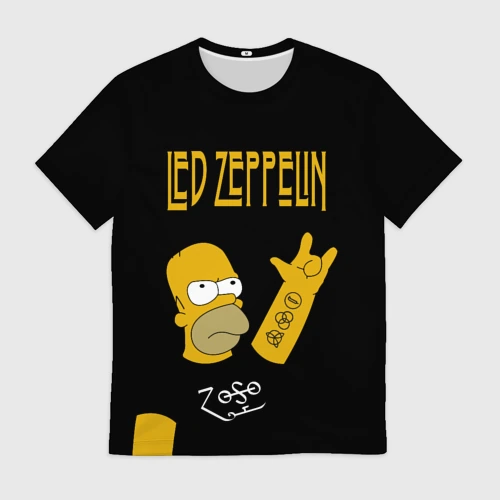 Мужская футболка 3D Led Zeppelin Гомер Симпсон рокер