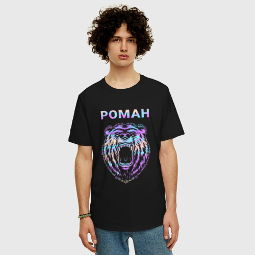 Мужская футболка хлопок Oversize Роман голограмма, цвет черный - фото 3
