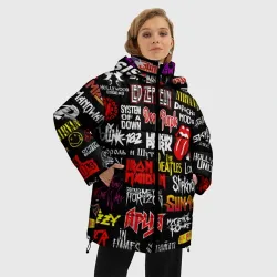 Женская зимняя куртка Oversize Логотипы рок групп цветные - фото 2