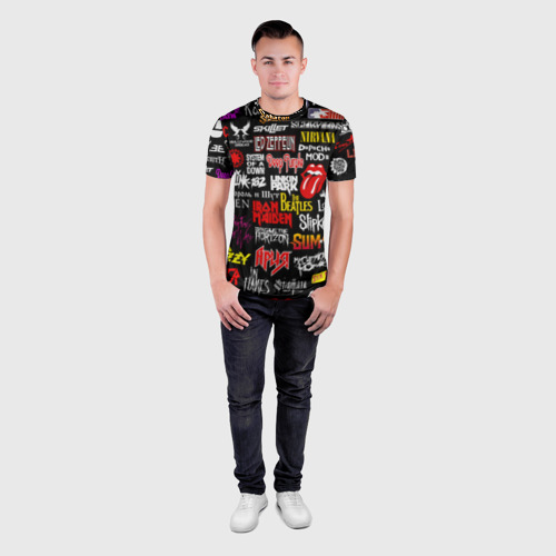 Мужская футболка 3D Slim Логотипы рок групп цветные, цвет 3D печать - фото 4