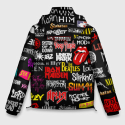 Куртка с принтом Логотипы рок групп цветные для мужчины, вид сзади №1. Цвет основы: черный