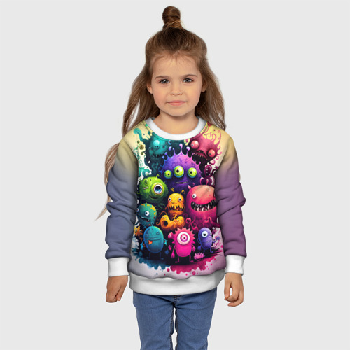 Детский свитшот 3D с принтом Веселые монстры из краски, фото #4