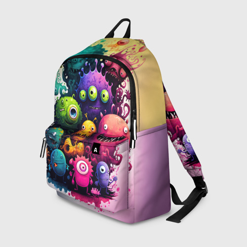 Рюкзак 3D с принтом Веселые монстры из краски, вид спереди #2