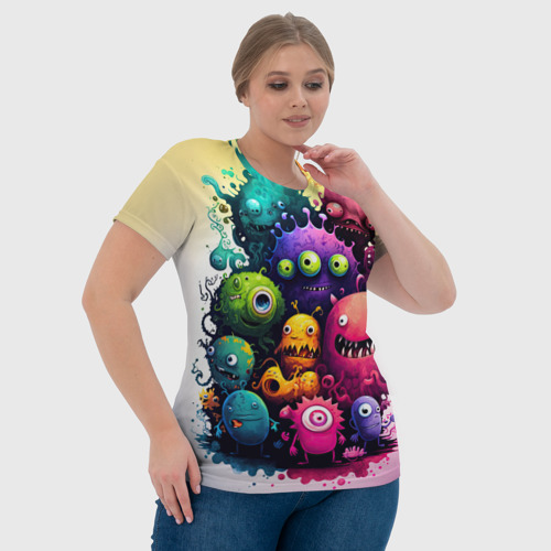 Женская футболка 3D с принтом Веселые монстры из краски, фото #4
