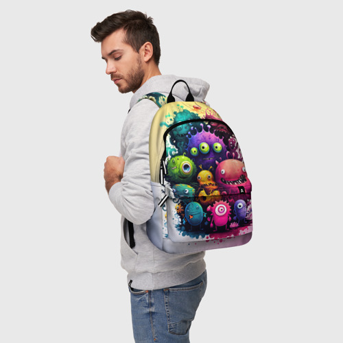 Рюкзак 3D с принтом Веселые монстры из краски, фото на моделе #1