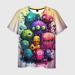 Мужская футболка 3D Веселые монстры из краски