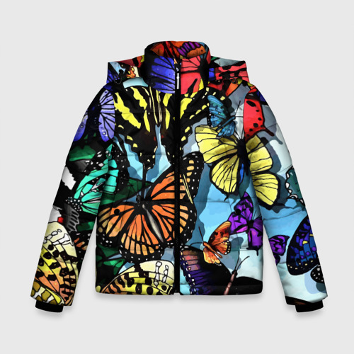 Зимняя куртка для мальчиков 3D Крылья багамской бабочки - летний узор, цвет черный