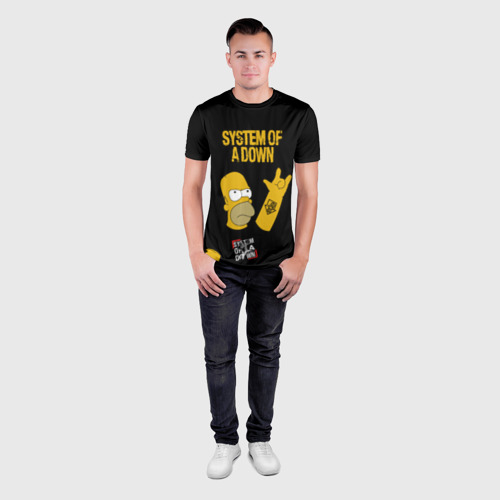 Мужская футболка 3D Slim System of a Down Гомер Симпсон рокер, цвет 3D печать - фото 4