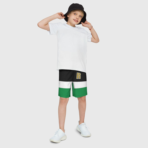 Детские спортивные шорты 3D Буква R цветные полосы, цвет 3D печать - фото 3