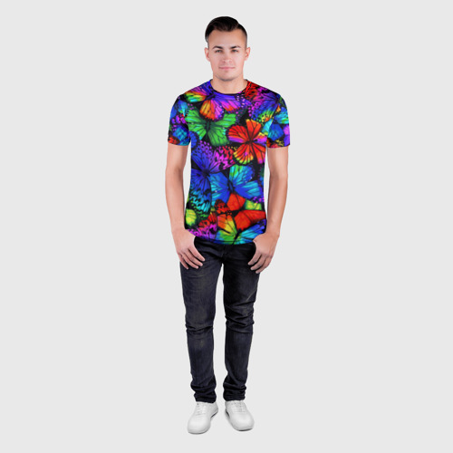 Мужская футболка 3D Slim С голубыми бабочками - яркое лето, цвет 3D печать - фото 4