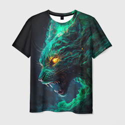Мужская футболка 3D Звездный зеленый кот