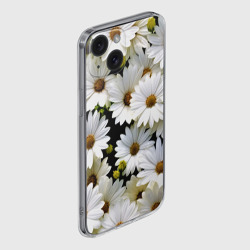 Чехол для iPhone 15 силиконовый с защитой камеры Белые цветы ромашки - летний паттерн - фото 2