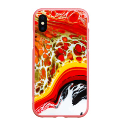 Чехол для iPhone XS Max матовый Брызги краски - красные, оранжевые разводы