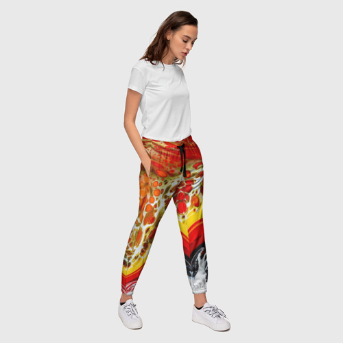 Женские брюки 3D Брызги краски - красные, оранжевые разводы, цвет 3D печать - фото 5