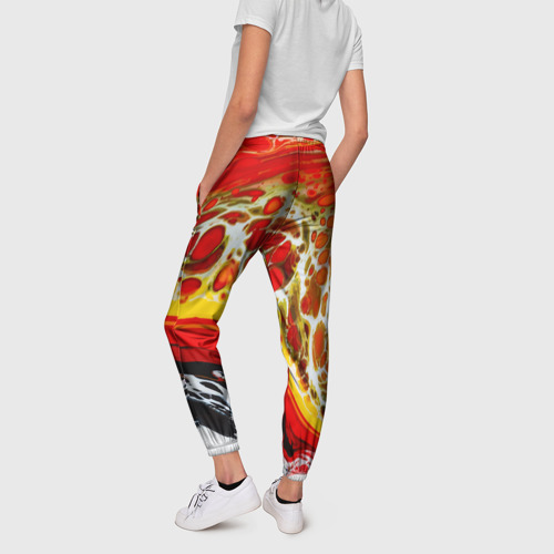 Женские брюки 3D Брызги краски - красные, оранжевые разводы, цвет 3D печать - фото 4