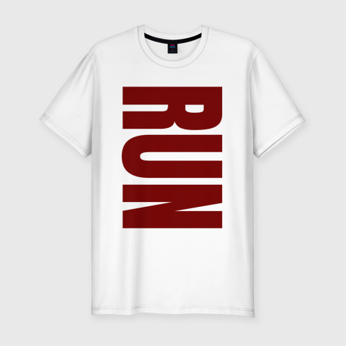 Мужская футболка хлопок Slim Run большая вертикальная надпись, цвет белый