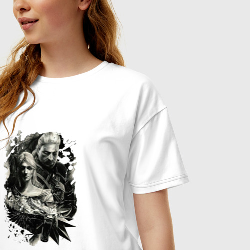 Женская футболка хлопок Oversize с принтом Геральт и Цири, фото на моделе #1