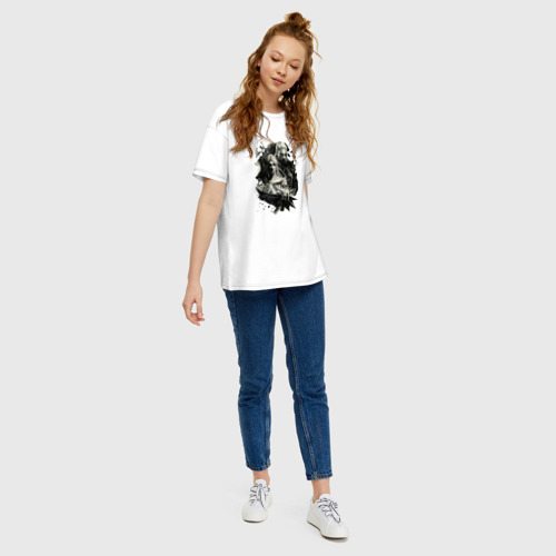 Женская футболка хлопок Oversize с принтом Геральт и Цири, вид сбоку #3